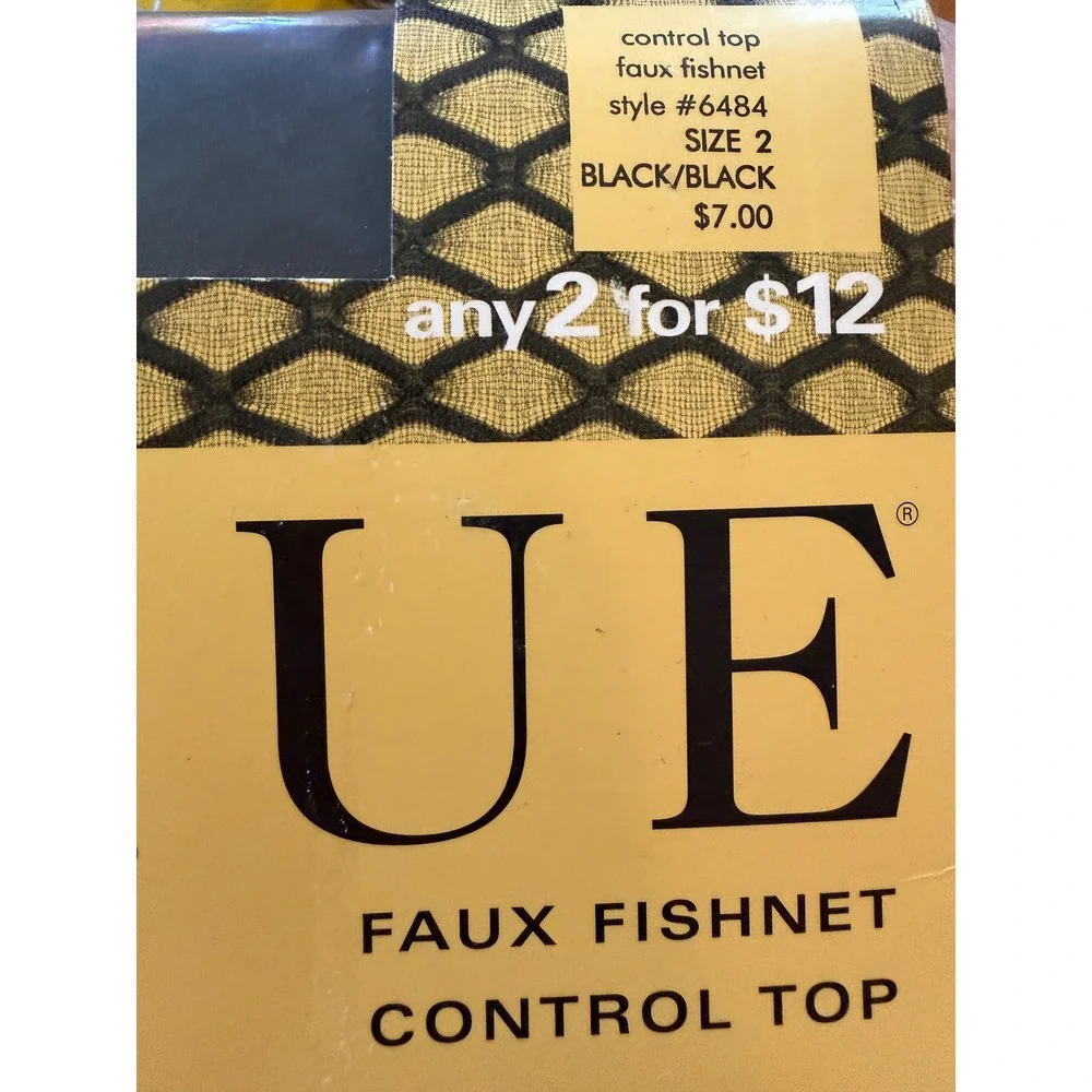 Y2K HUE Faux Fishnet Control‎ Top Tights Black Sheer Hosiery Style Size 2 New
